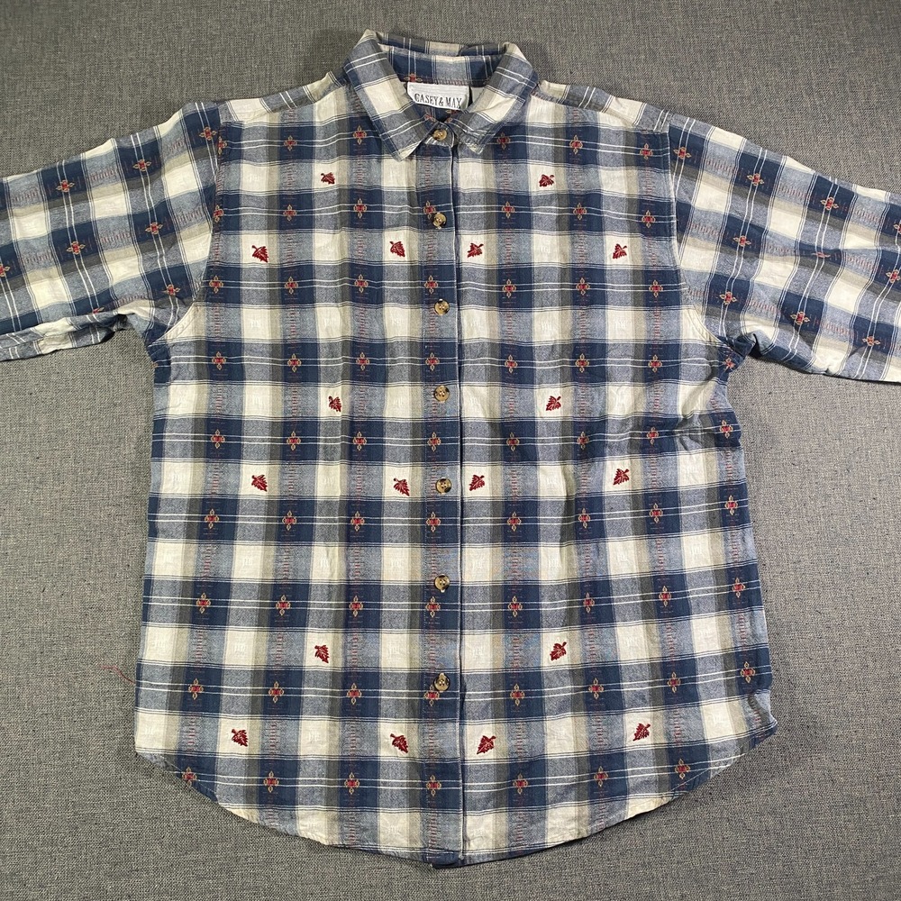 Casey Max Geometric Long Sleeve Plaid Button Shirt Mens Size Large Leaf Graphic